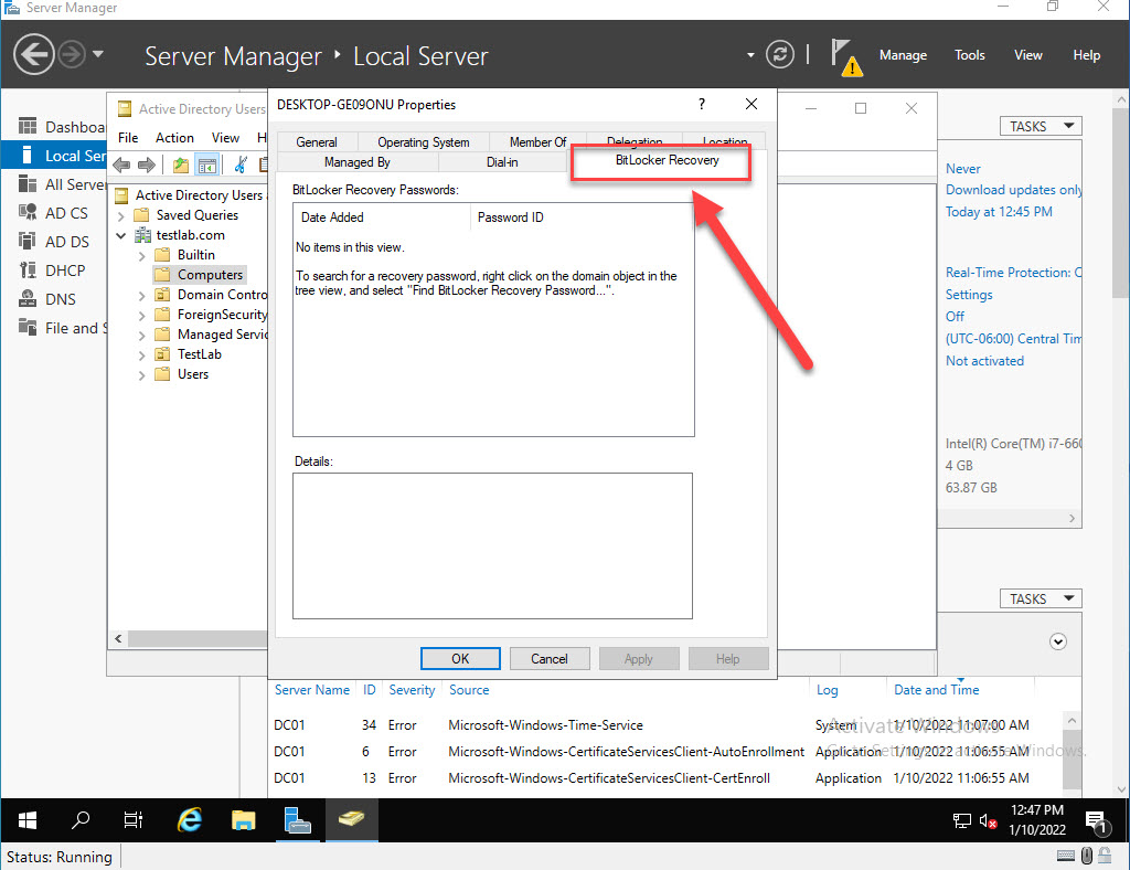 Bitlocker tab is visible