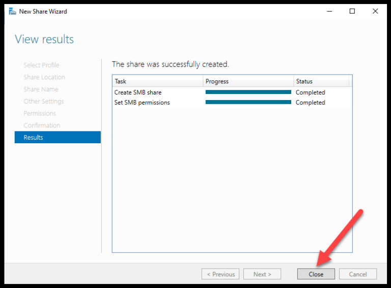 Share setup process complete