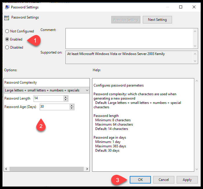 Password Settings / Strength
