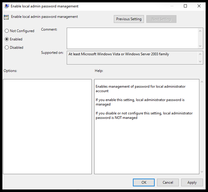 Enable local admin password management