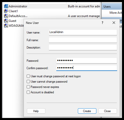Create local admin account